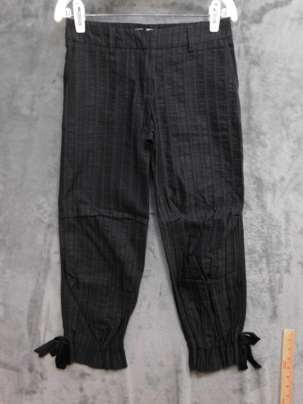TRINA TURK Pants Womens 4 Black Striped Twill Ankle Relaxed Cuffed Elastic Waist